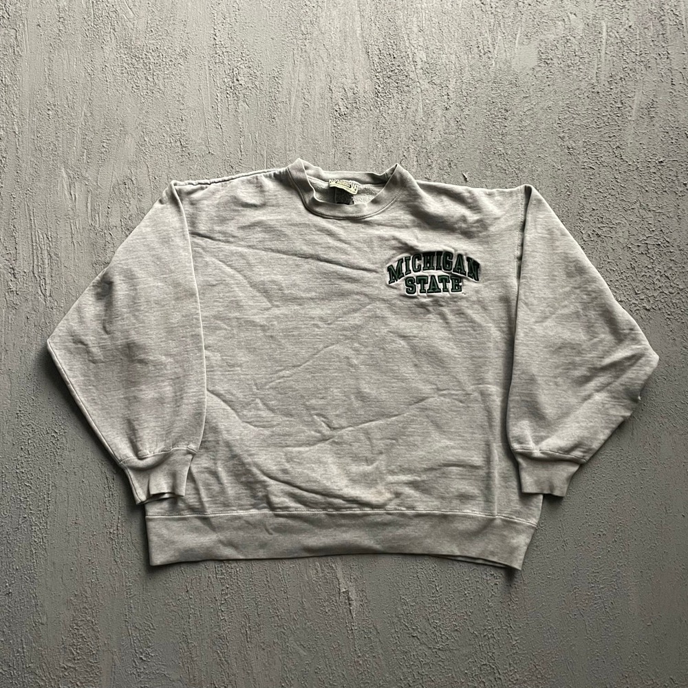 Vintage Michigan State Embroidered Sweatshirt Men Large Grey 90s Steve & Barrys